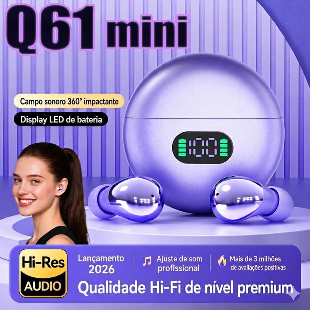 Fones de ouvido Q61 mini Bluetooth TWS esportivos com clipe LED Display Touch 5.1 Hi res