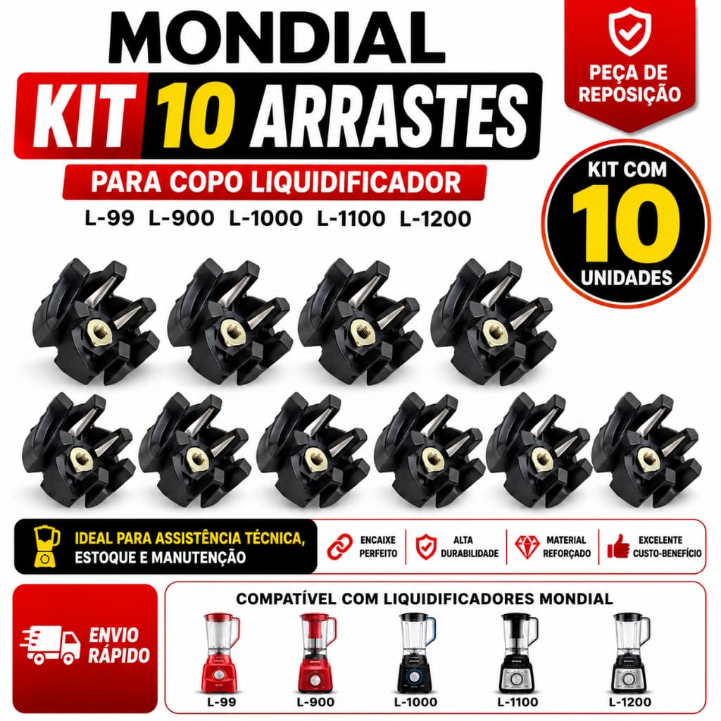 KIT 10 Arraste Liquidificador Mondial L900 L99 L1000 L1100 L1200 Acoplador