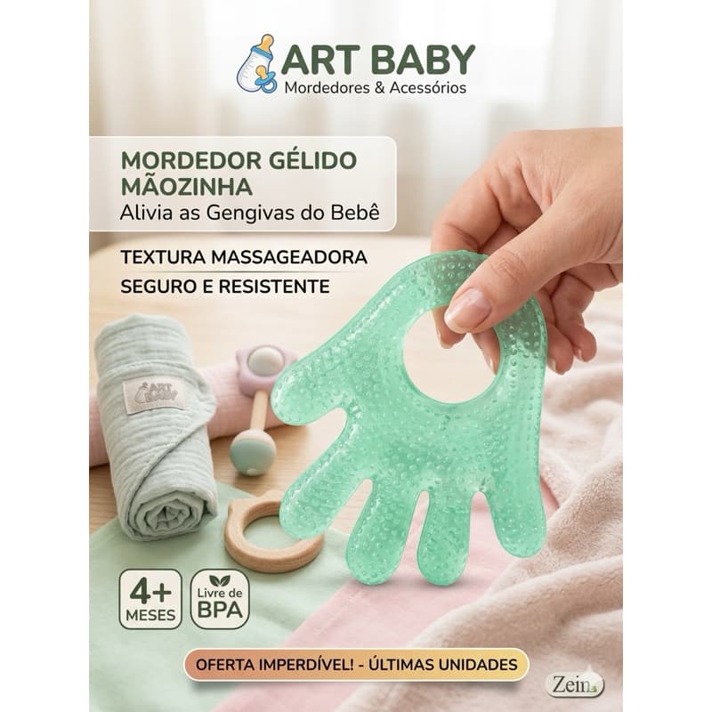 Mordedor Gelado Mãozinha Baby Massageador de Gengiva BPA Free +4 Meses