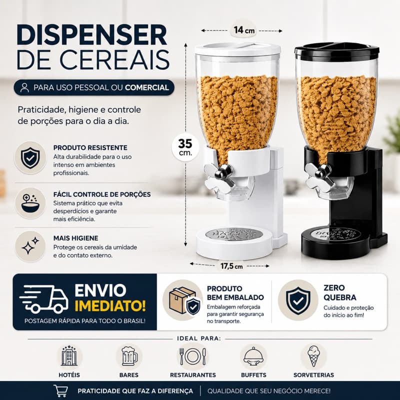 Dispenser de Cereais Graos Grande 2 Litros - Sorveteria Hoteis Restaurante Bufet Armazenar Grãos