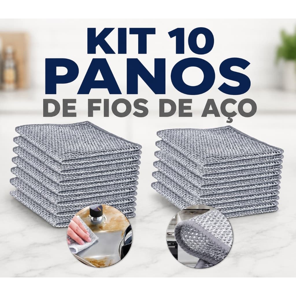 Pano de Limpeza de Fio de Aço Prateado Metal 20x20