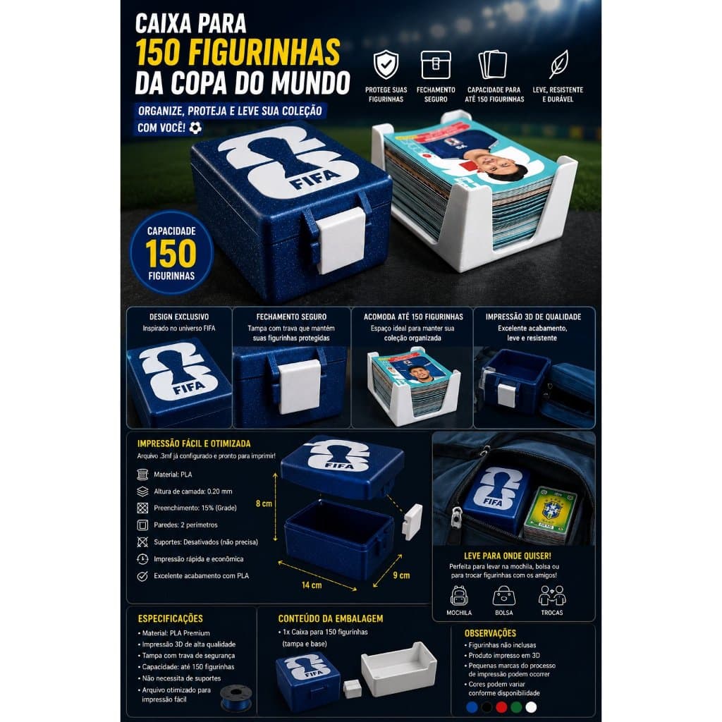 Caixa para 150 Figurinhas da Copa | Organizador Álbum FIFA [ATACADO]