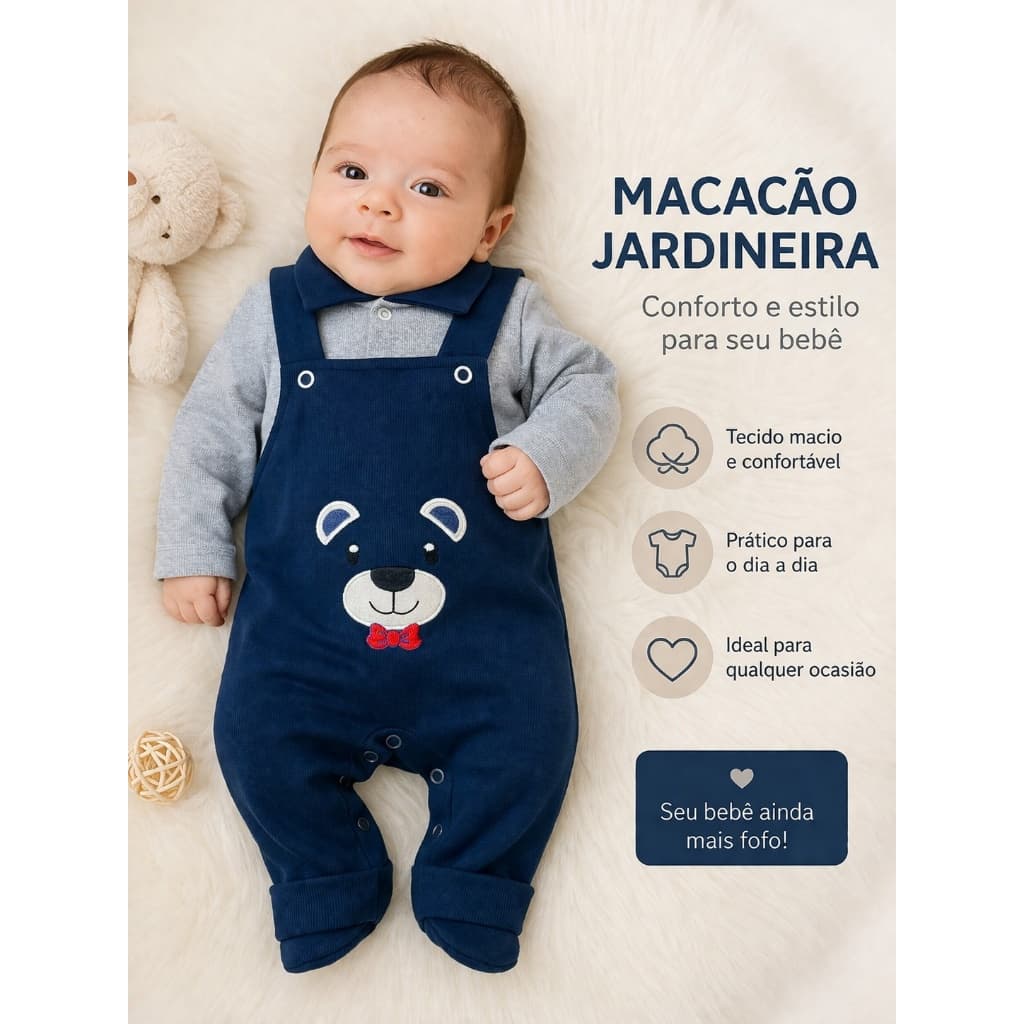 Macacão Longo Masculino Modelo Bichinho 100% Algodão