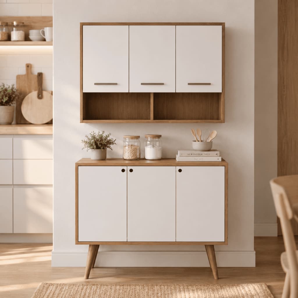 Kit Armário Cozinha Aéreo Pagani E Aparador Vicenza Buffet Pês Palito Retrô Cantinho Café Oferta Dia