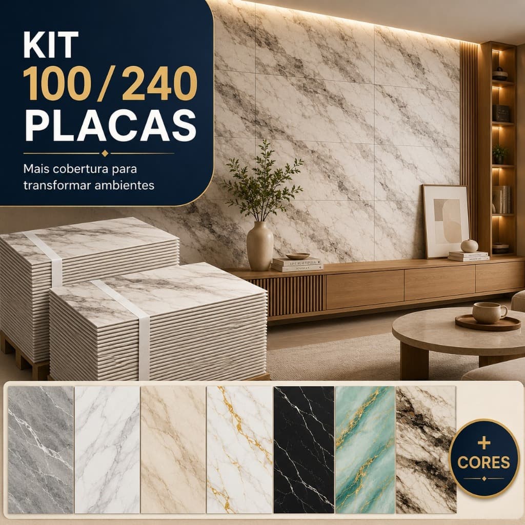 100/240 Placa Parede Adesiva Mármore 3D Auto Colante Relevo Lavável 30cm x 60cm Especial