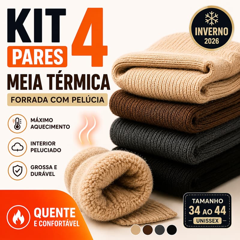 Kit 4 Meias Térmica Grossa Quente Inverno Frio Forrada Neve Peluciada