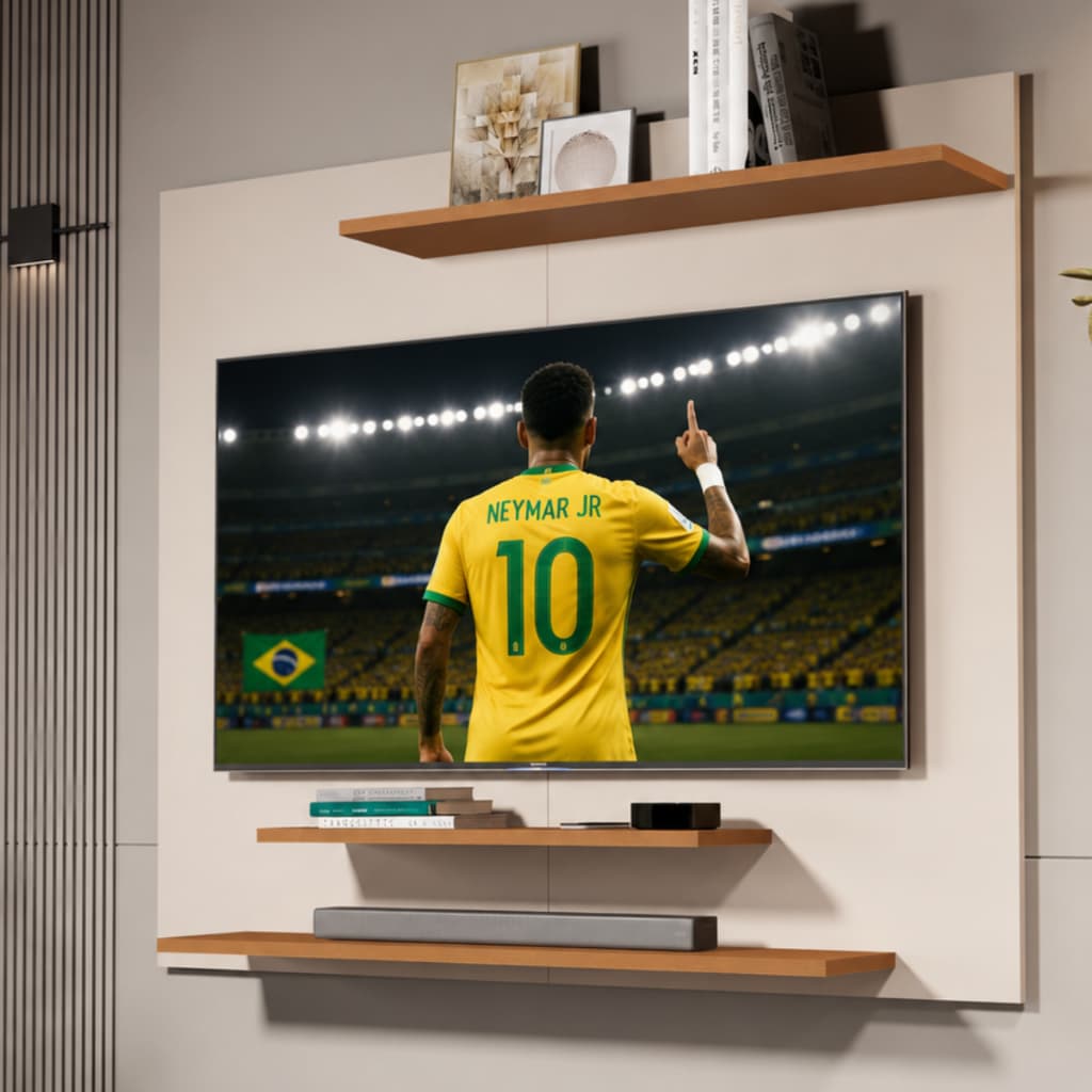 Painel para Tv até 40 Polegadas com Prateleira Nicho Sala Luxo MDF Off White Ripado