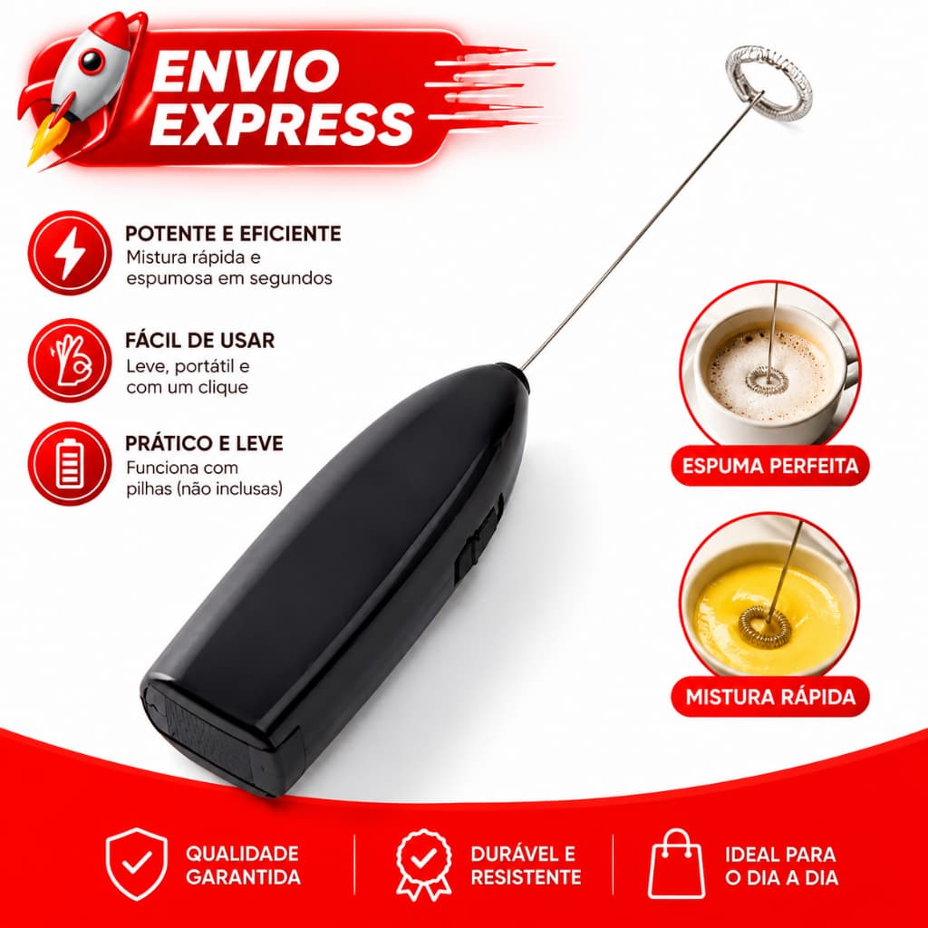 Misturador de Bebida Mini Mixer Misturador  Elétrico Sucos Milkshakes Leites Bebidas