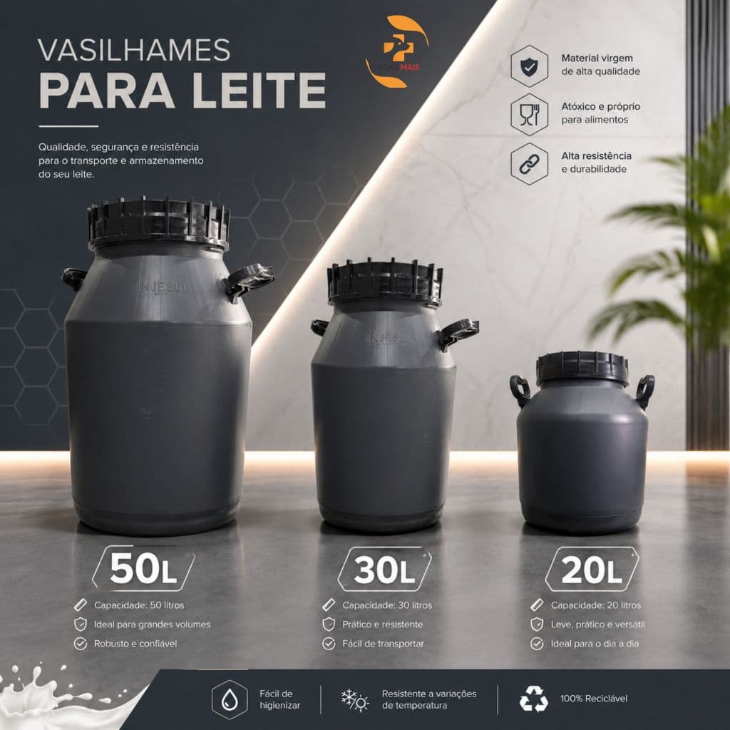 Vasilhame Cinza Injesul 50l,30l e 20l - Tambor Para Armazenar Leite