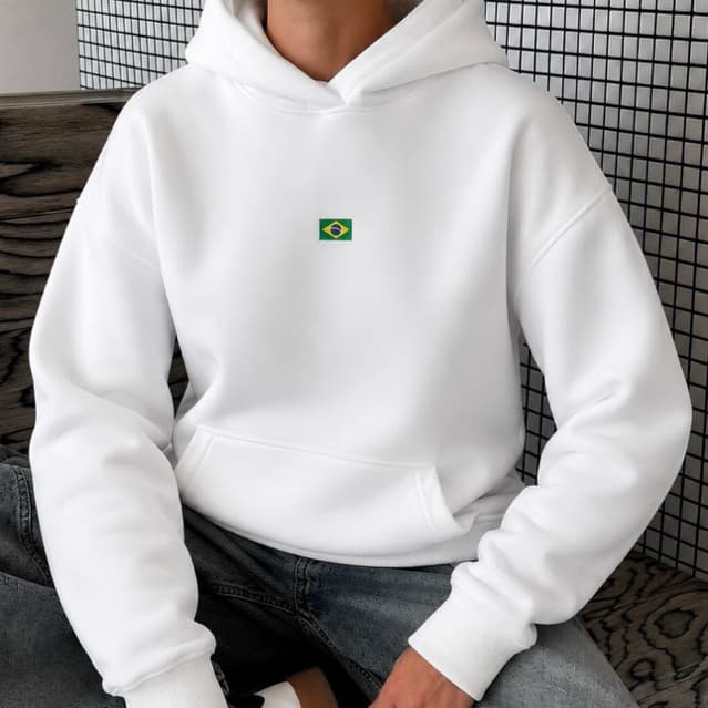 Blusa moletom com capuz bordado Brasil unissex