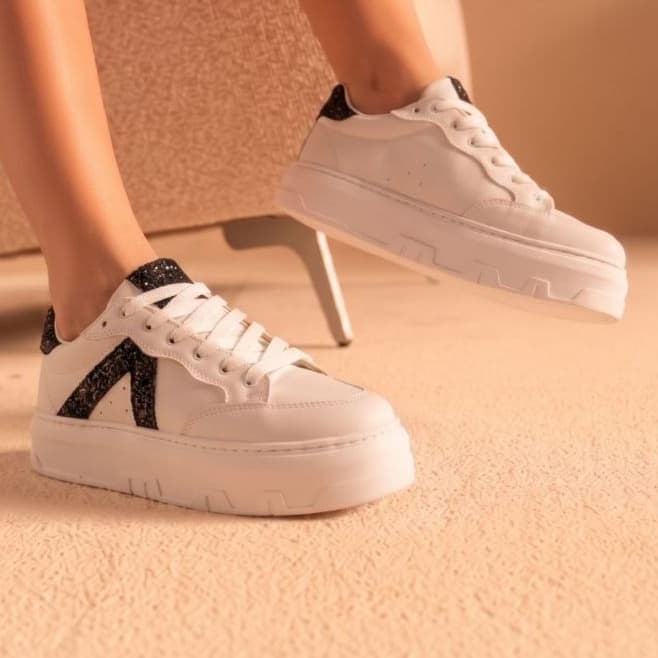 Tênis Branco Feminino Glitter Plataforma Casual Neutro Cano Curto Brilho Moda