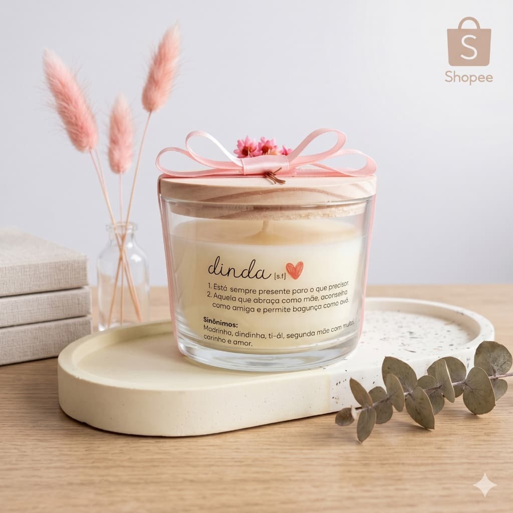 Vela Aromática  Chá Branco Personalizada para Madrinha, Dinda e Padrinhos | Presente Batizado e Convite Especial
