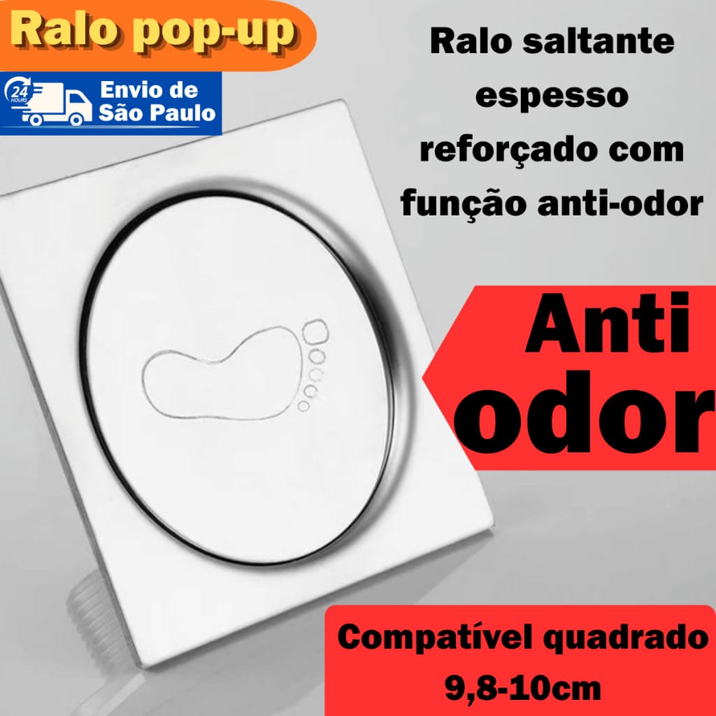 Ralo Pop-up Quadrado 9.8-10cm Aço 304 + Núcleo Latão Anti-odor Anti-entupimento Ralo Saltante