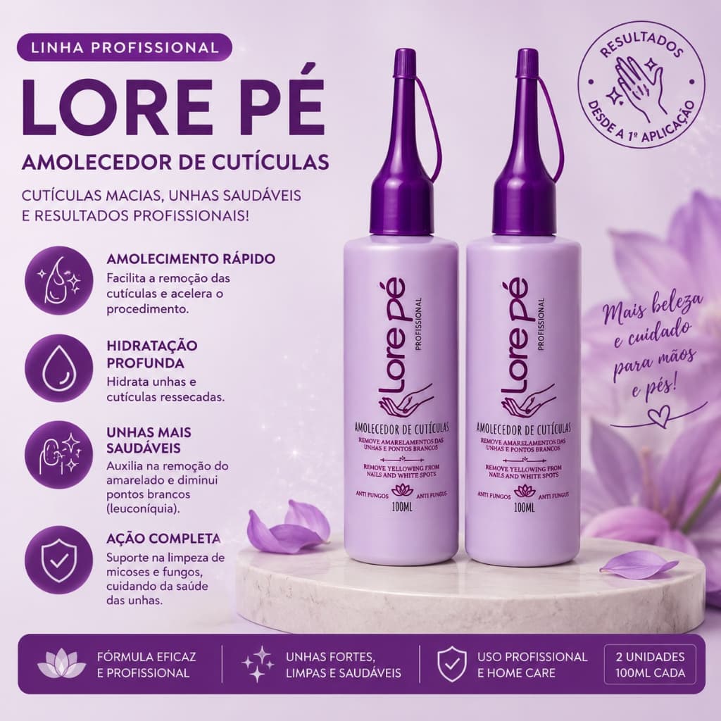 Amolecedor De Cutículas 2 Unidades 80ml Unhas Macias Bem Cuidadas Para Manicure E Pedicure Lore Pé