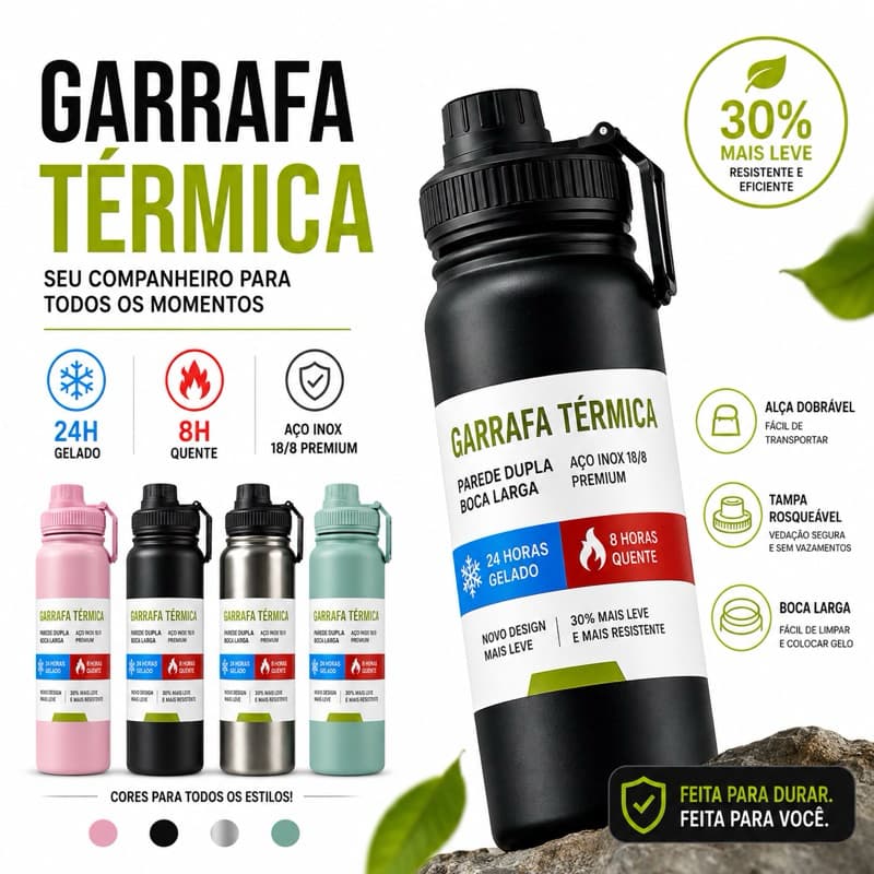 Garrafa 800ml Térmica Água Squeeze Aço Inox  Academia quente e Frio
