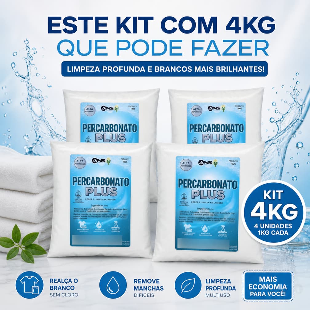 Kit 4kg | Percarbonato de Sódio Plus Alta Performance – Remove Manchas, Alveja e Desinfeta