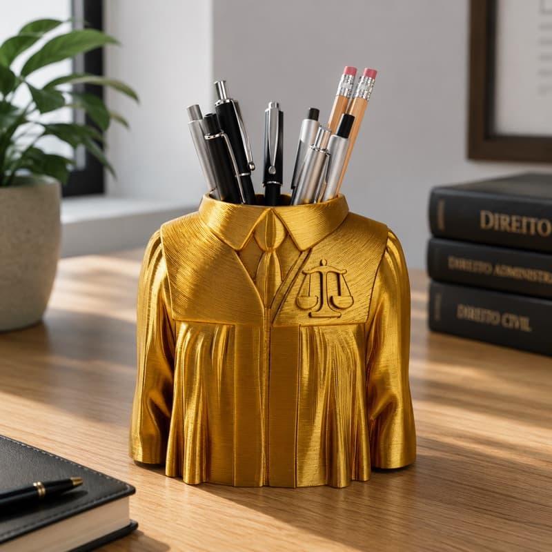 Porta Canetas Decorativo Profissão Direito Dourado Organizador de Mesa Criativo