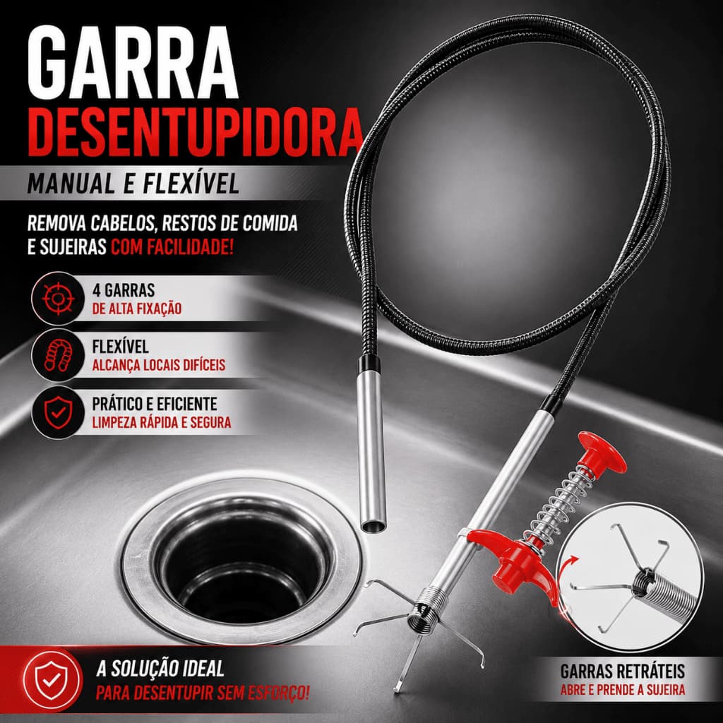 Garra Desentupidora Manual Multifuncional para Pias e Ralos