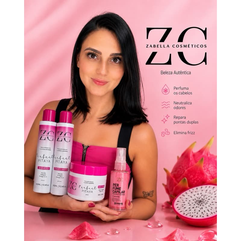Kit Capilar Pitaya Zabella Profissional Shampoo Condicionador Máscara + Perfume Capilar Pitaya
