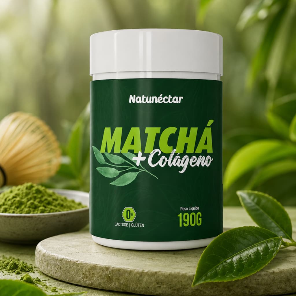 Matchá + Colágeno Chá em Pó Natural Instantâneo Legítimo Sabor 100% Puro Premium 190g Natunéctar