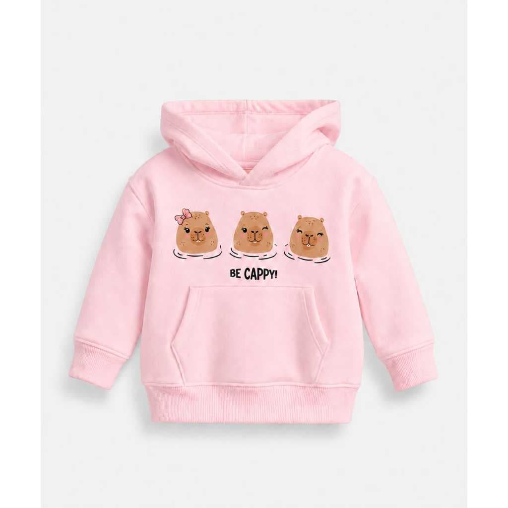 Moletom infantil feminina canguru estampa fofa capivara em algodão blusa de frio feminina com capuz