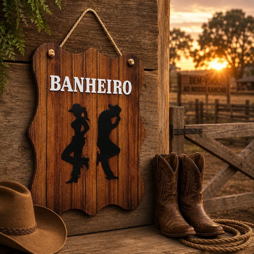 Placa Banheiro Rústica MDF Country Sertanejo Decoração Rancho