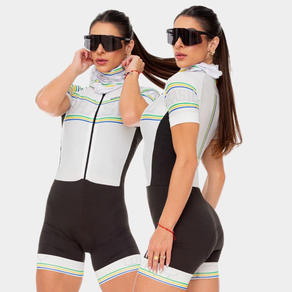 Macaquinho Macacão Ciclismo Feminino Brasil Verão Manga Curta Roupa Mulher Bike Pedal UV50 MTB Speed