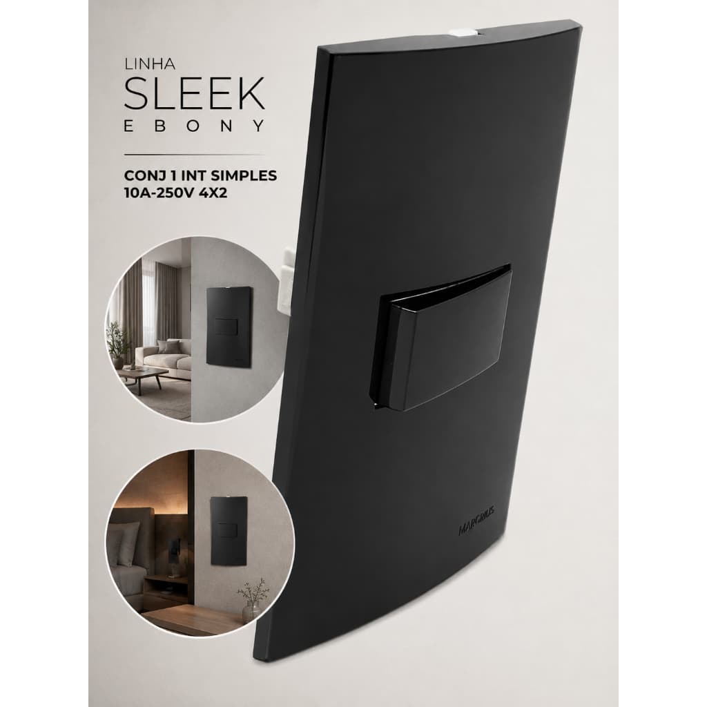 Conjunto Interruptor Simples 4x2 Preto Brilhante 10a 250v 10 A 250 Preto