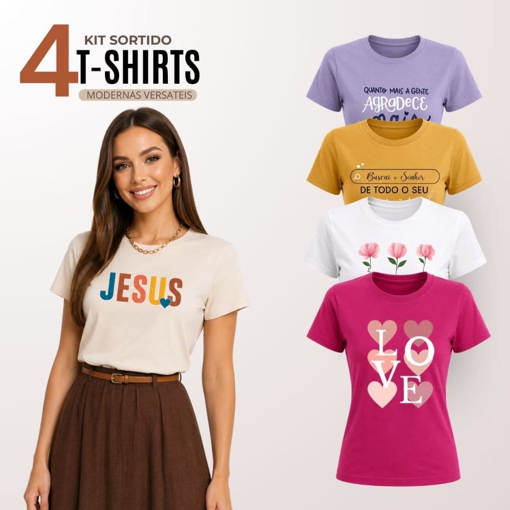 KIt 4 Blusas Feminina T-shirt Feminina 100% Algodão Roupa Feminina