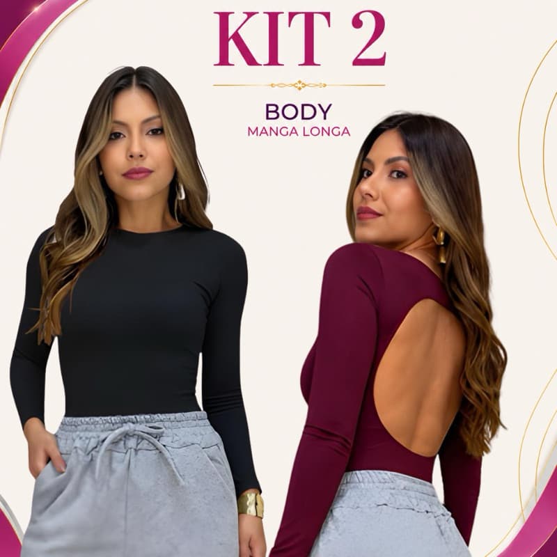 KIT 2 Body Feminino Manga Longa Costa Nua Linha Premium Suplex Max