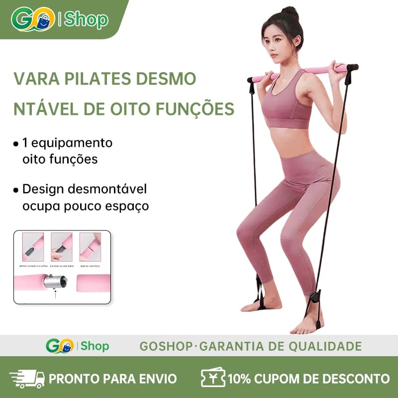 Barra de Pilates Multifuncional Desmontável 8 em 1, Modelagem Corporal em Casa com Ajuste Confortável