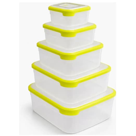 Kit 5 Potes Retangular Helsim 500ml/1000/2000/3000/5000ml - Amarelo