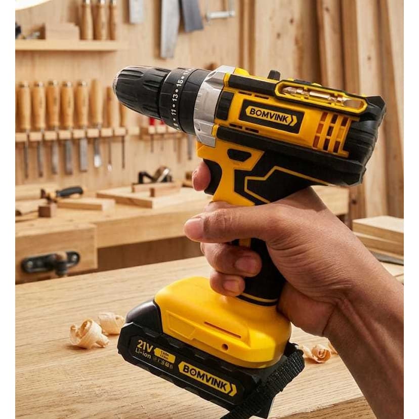 Parafusadeira furadeira de impacto 21v com 1 bateria 1.3 m A + 2 bits acompanha carregador