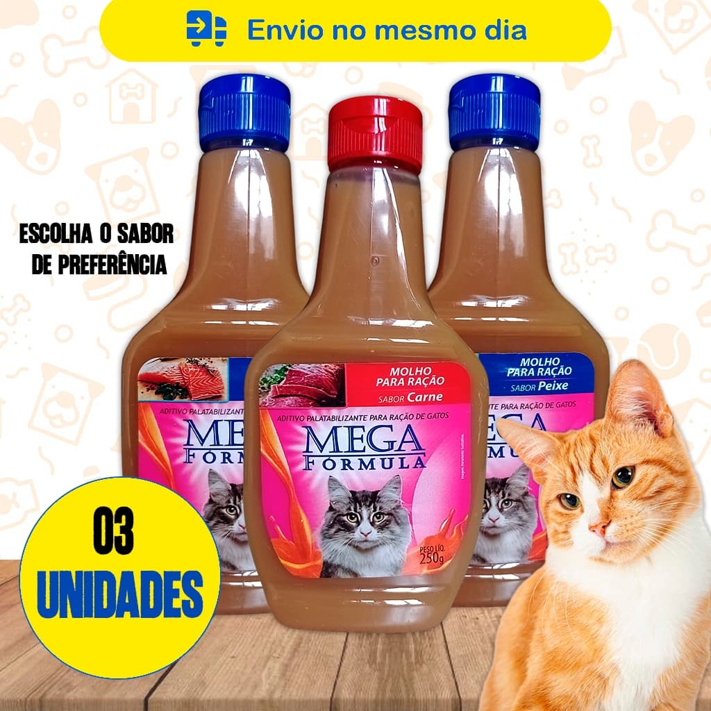 Molho Pet Para Ração Gato Cachorro 250g - Mega Formula Sabores Diversos 3Unidades