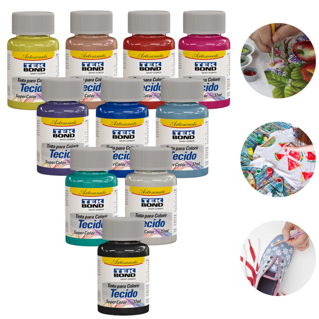 Kit 10 Tinta Para Tecido Fosca Artesanato 37ml Tekbond