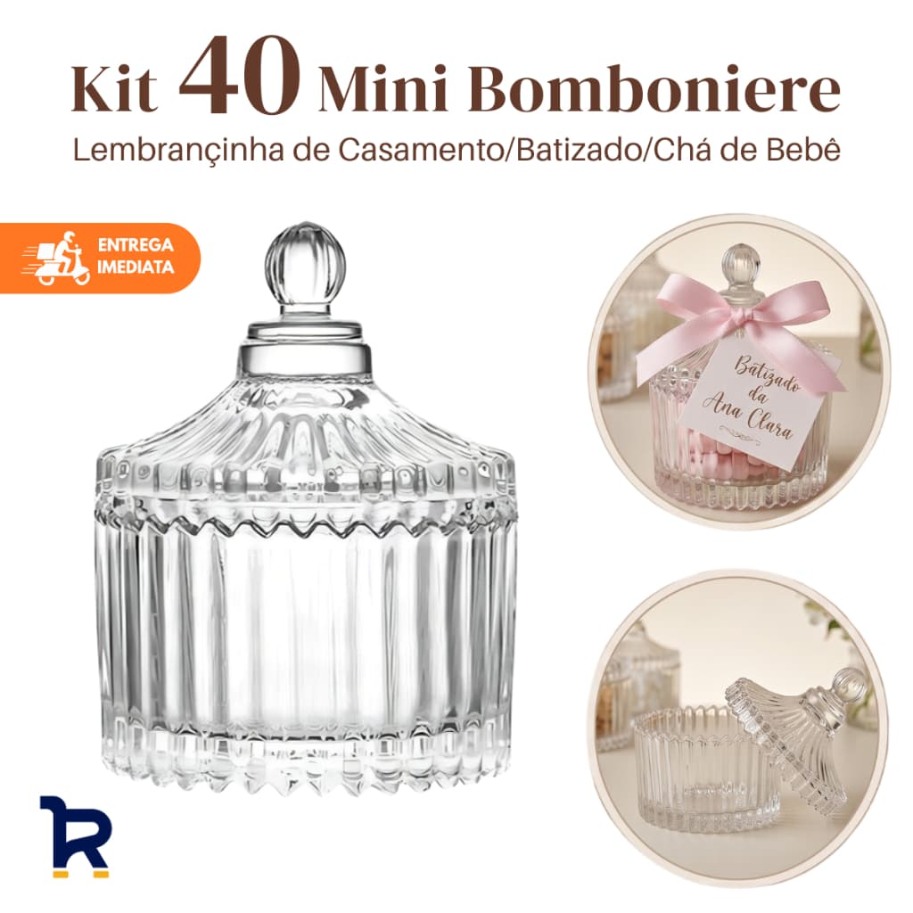 Kit Mini Bomboniere de Vidro para Lembrancinha de Casamento 40 Potiche Lembrançinha Chá de Bebê
