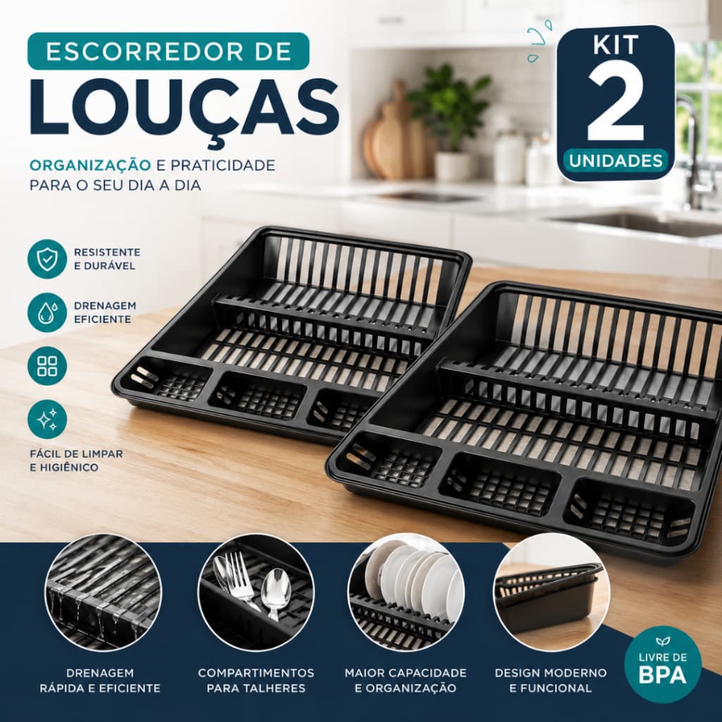 Kit 2 Escorredor de Louças Plasmarc Cozinha Organizada Praticidade Estilo Compacto Durável Funcional