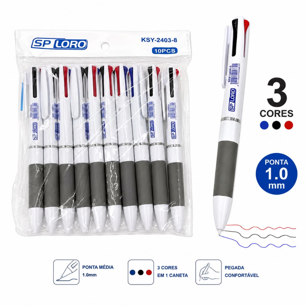 10-30 Unid Canetas 3 Cores 3 em 1 Ponta Fina Ergonômicas Não Tóxicas Azul Preto Vermelho Escola e Escritório XK-2403