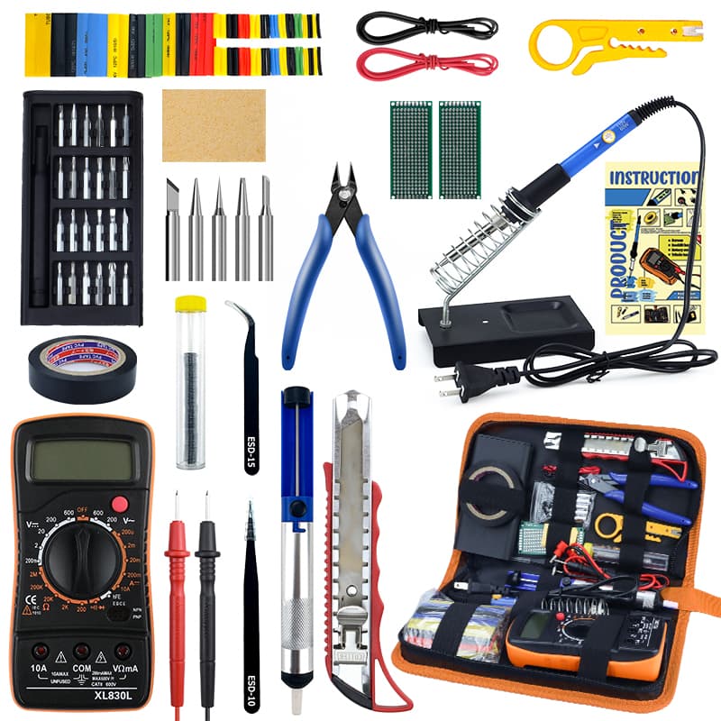 Kit 23 em 1 Solda e Eletrônica Multímetro VC830L Ferro Ajustável 110/220V Mochila para Reparo