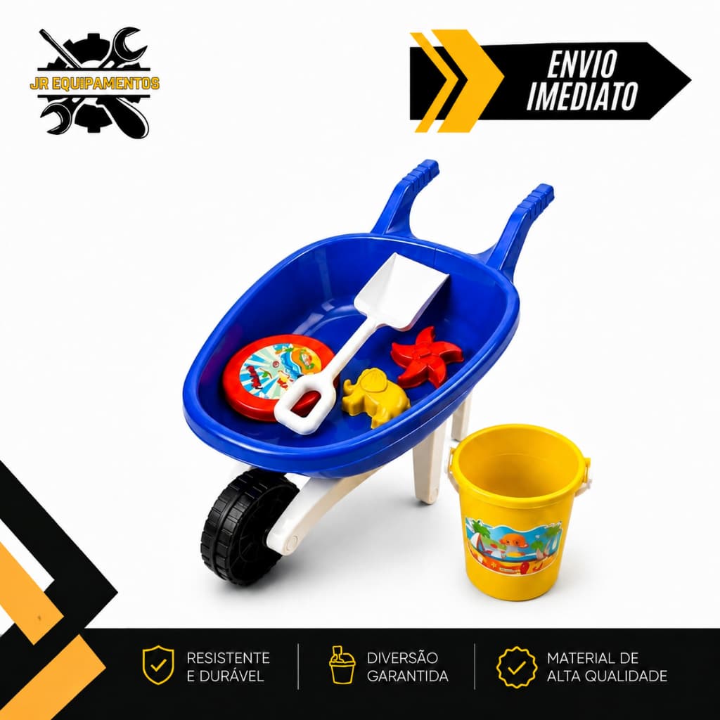 Kit Carriola Infantil Para Crianças com Balde Pá e Rastelo Para Praia Quintal