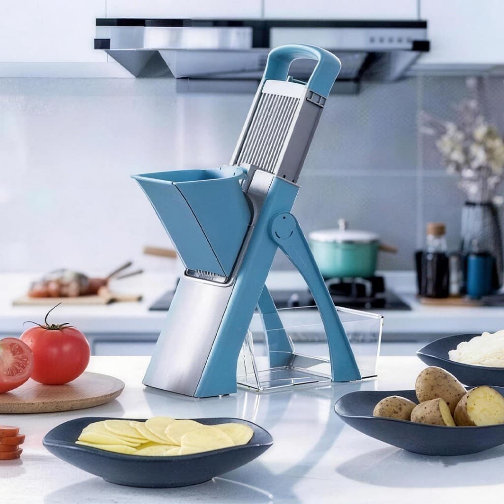 Cortador Multifuncional Cozinha Fatiador Ralador Legumes com Protetor de Mão e Recipiente Coletor