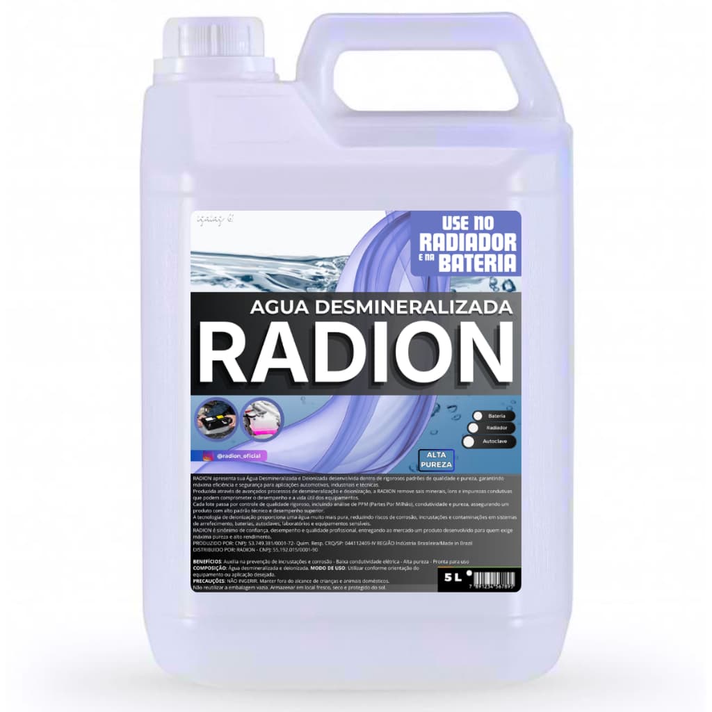 Agua Desmineralizada Radiador Bateria Aditivo 5l Deionizada Autoclave Carro Moto Caminhao Radion