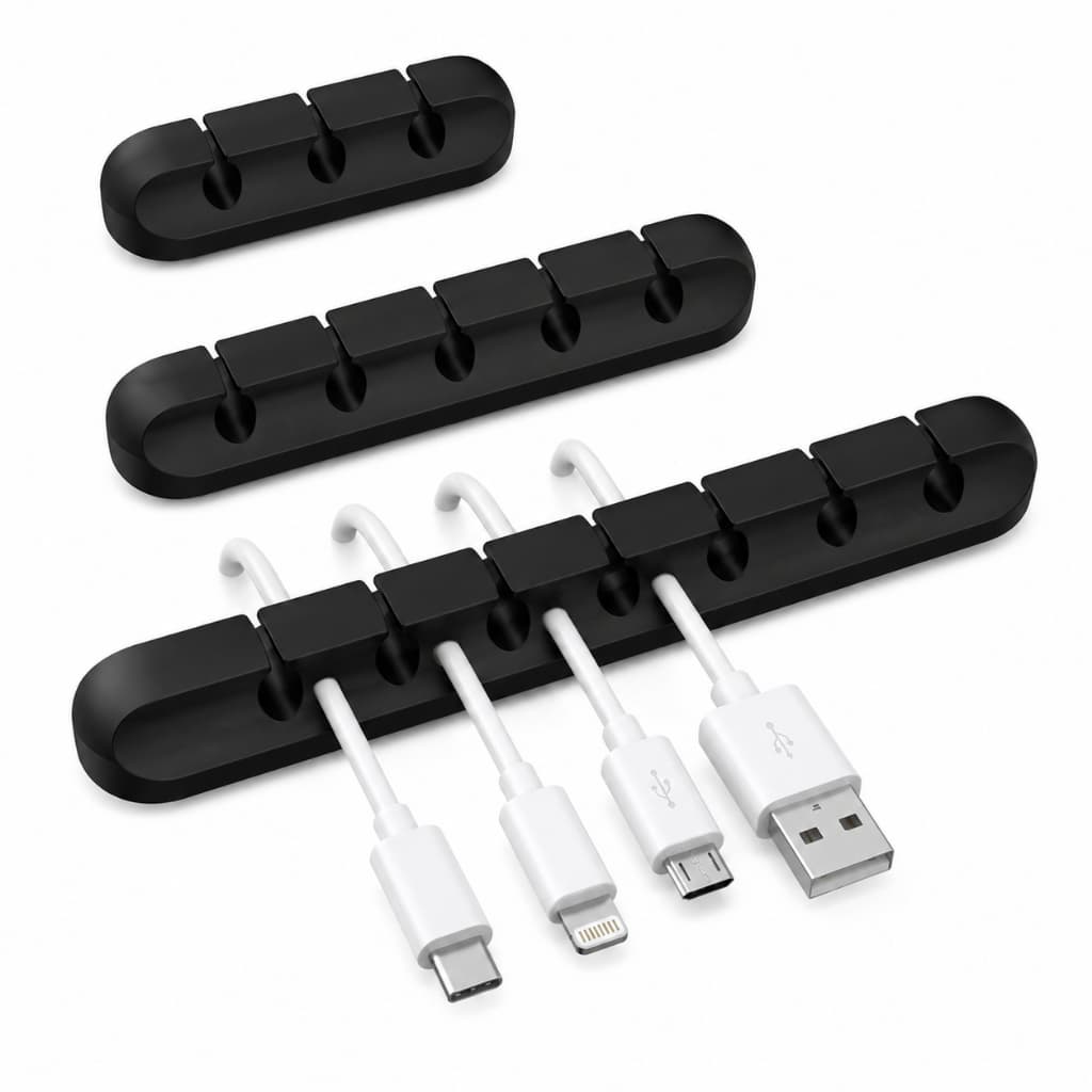 Kit 3 Organizadores Fios Cabos Mesa Adesivo 3 5 7 Silicone Office