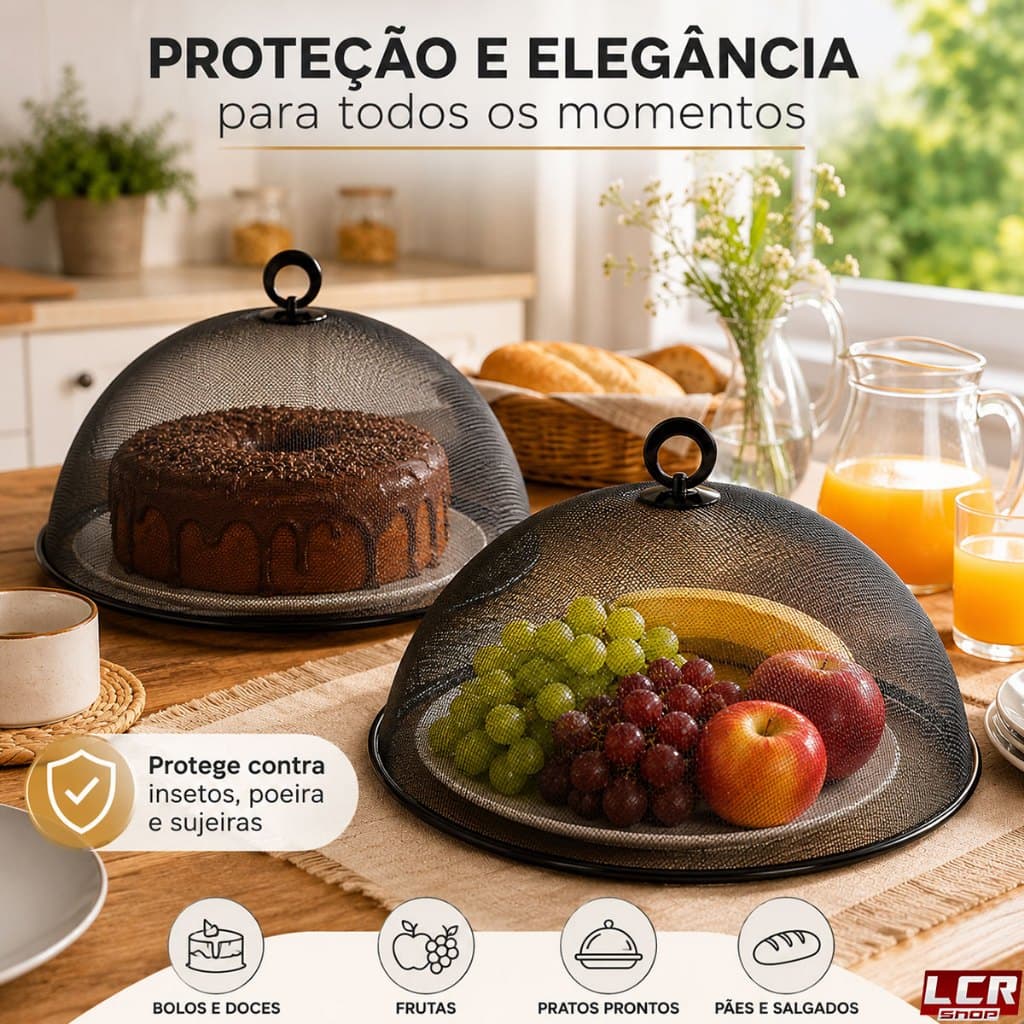 Kit 2 Tampa Tela Metálica Protetora Alimentos Anti Moscas Cobre Bolo Torta Proteção dos Alimentos
