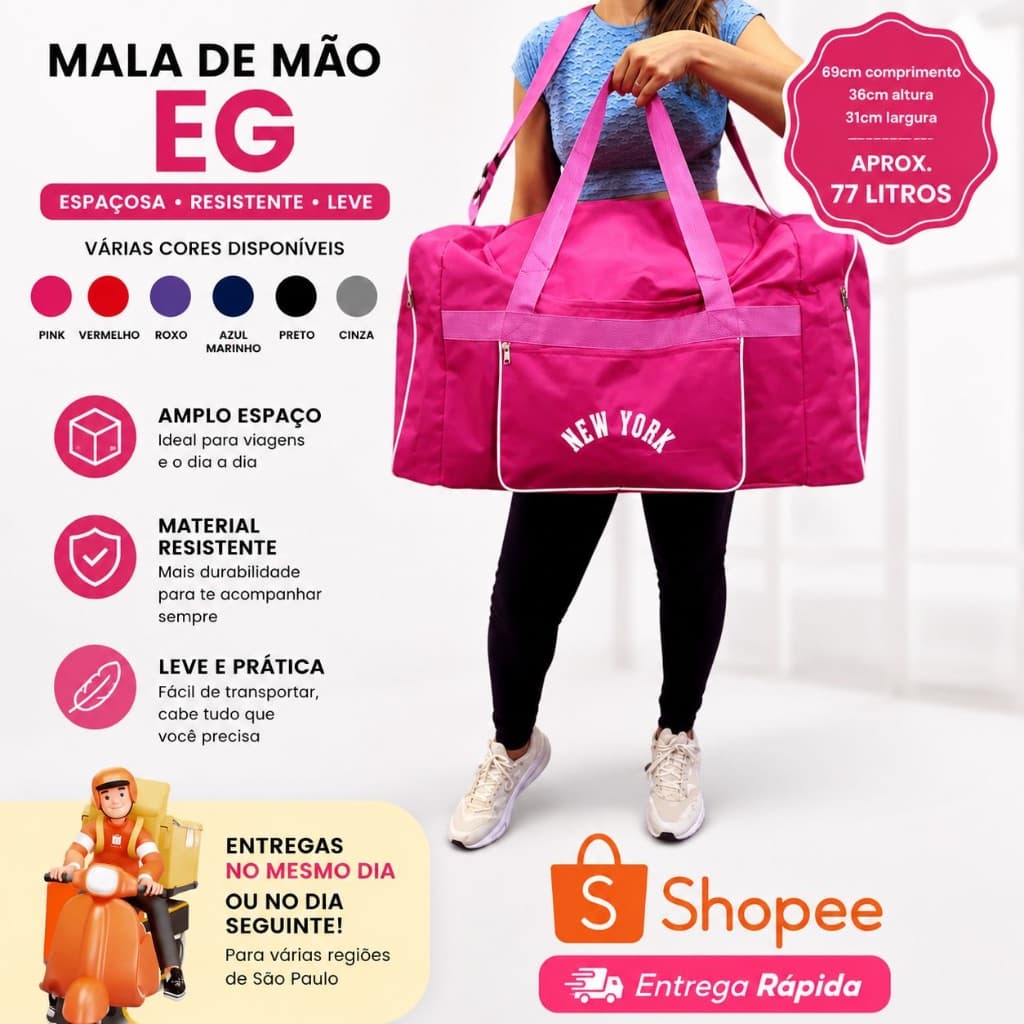 Bolsa Sacola De Viagem Mala De Mão Passeio Extra Grande EG