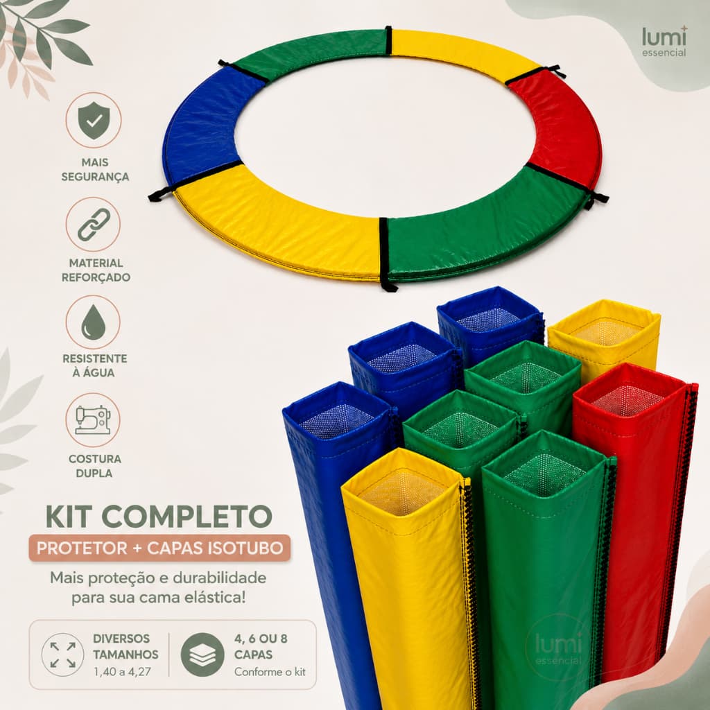 Protetor Cama Elástica + Capa de Isotubo Coloridas 1,40 a 4,27|4, 6 ou 8 Capas Reforçado Resistente