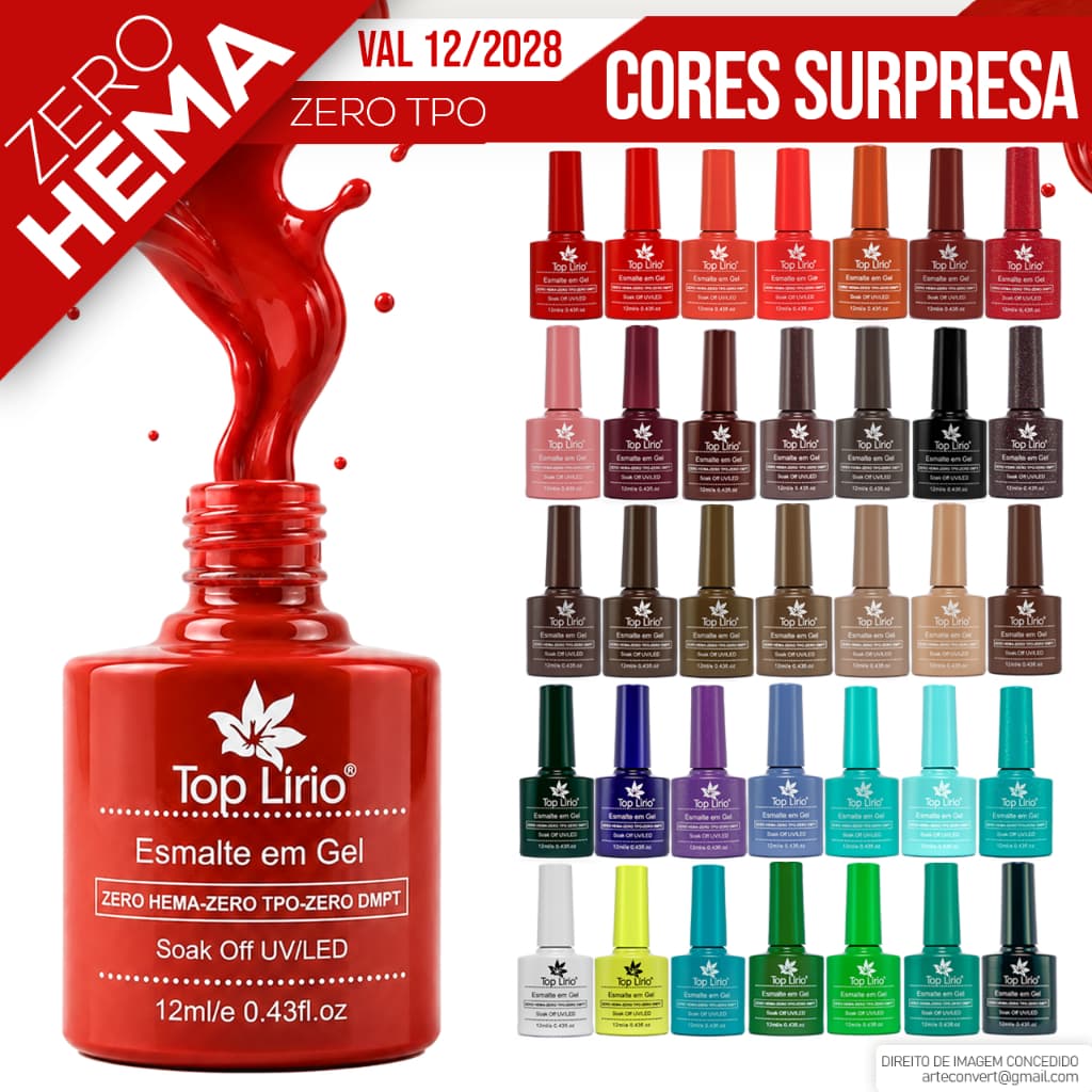 Kit 12 ou 6 Esmaltes em Gel LED UV Lirio SURPRESA coleção Manicure Unha 10ml Sem TPO e DMTA