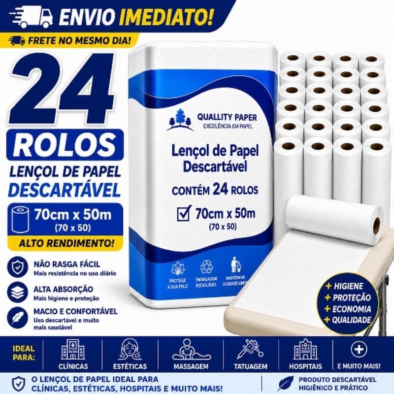 Lençol De Papel 70x50 24 Rolos Para Maca Clínica Estética27