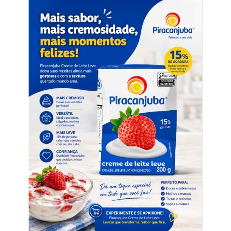 Creme de Leite Piracanjuba 200g Kit 3 5 ou 10 Unidades Original Cremoso Oferta com Envio Rápido