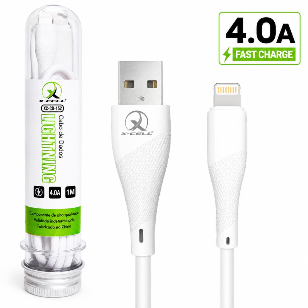 Cabo Lightning iPhone USB 1 Metro 4.0A Carga Rápida Chip Inteligente X-Cell Original